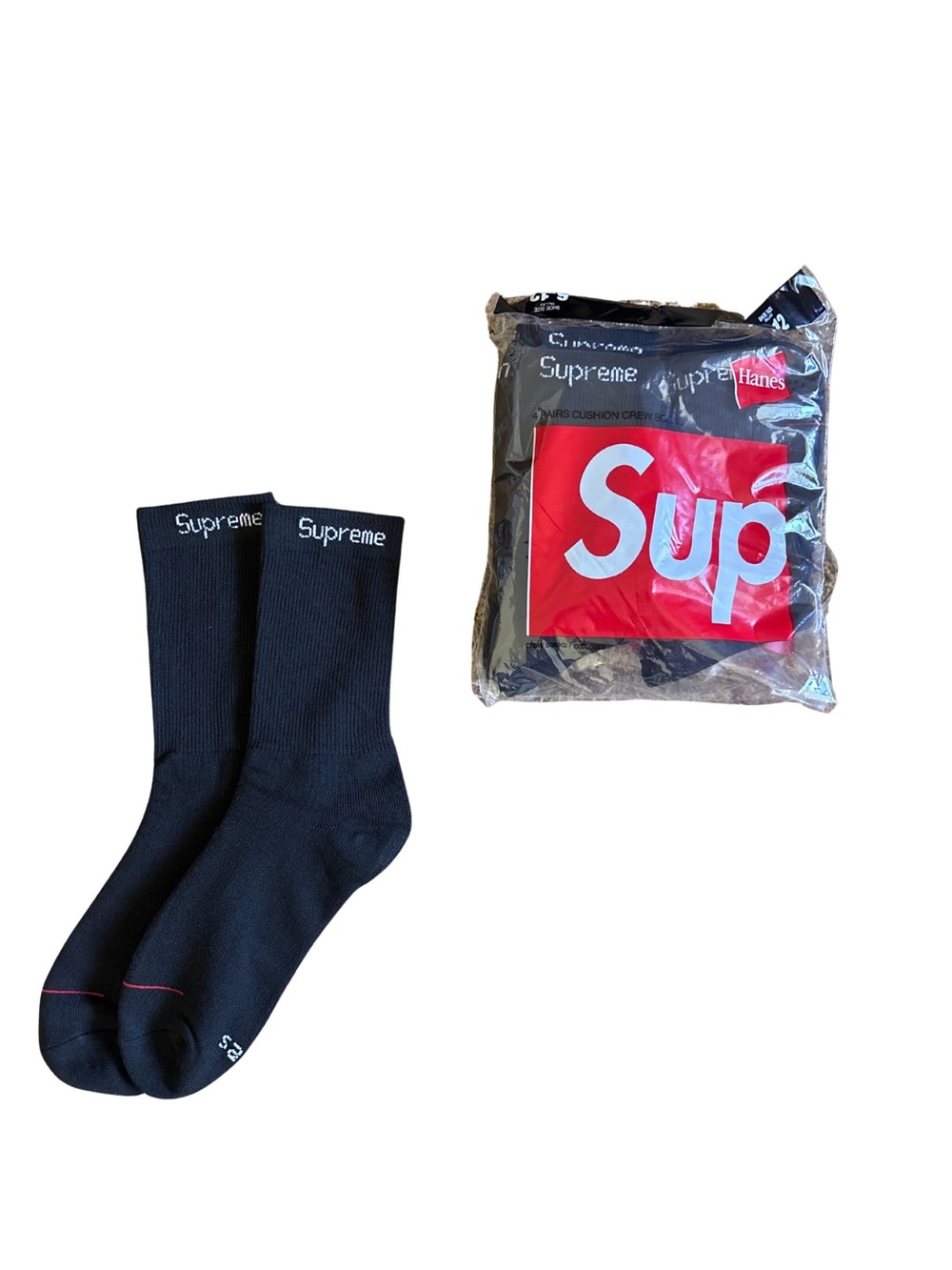 Hanes Black Crew Socks with White Logo